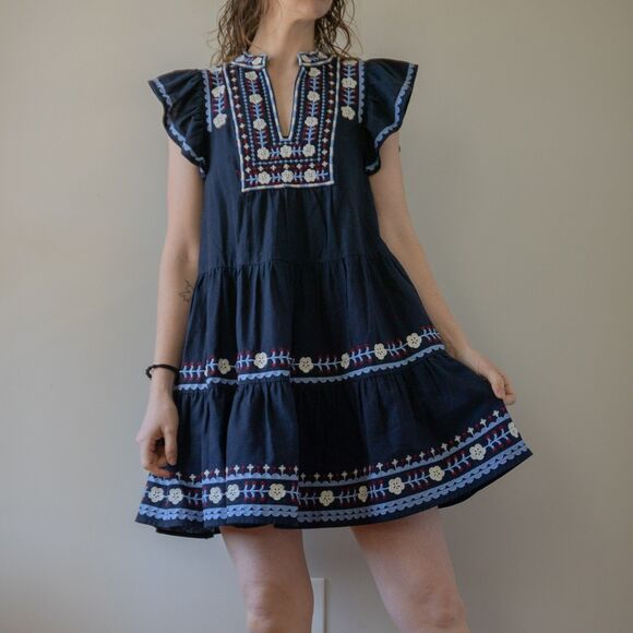 Sea New York Dresses & Skirts - Navy Blue SEA Embroidered Ruffle Summer Shaina Flutter Fourth of July Mini Dress